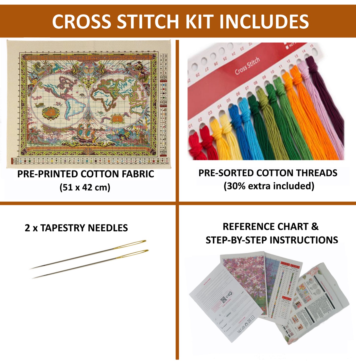 Cross Stitch Kit 51x42cm 14CT (Old World Map)