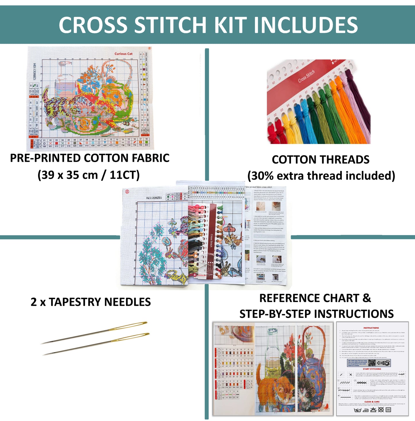 Cross Stitch Kit 39x35cm 11CT (Curious Cat)