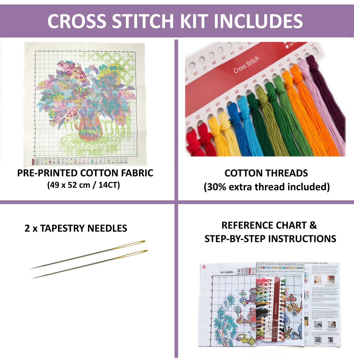 Cross Stitch Kit 49x52cm 14CT (Lilac)