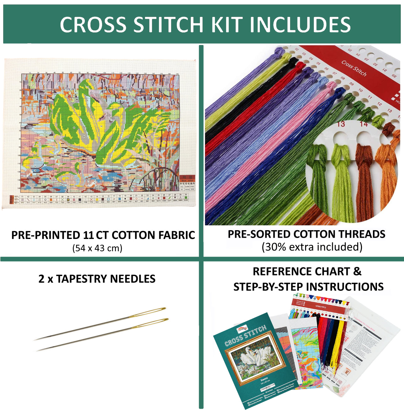 Cross Stitch Kit 54x43cm 11CT (Swans)