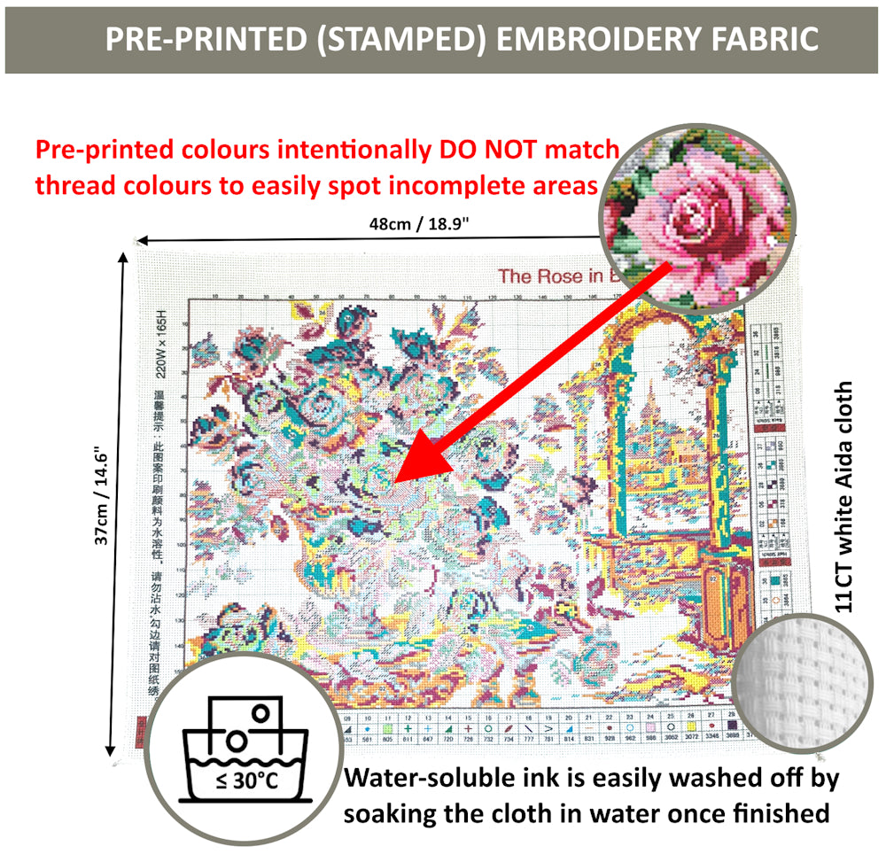 Cross Stitch Kit 48x37cm 14CT (The Rose in Bloom)