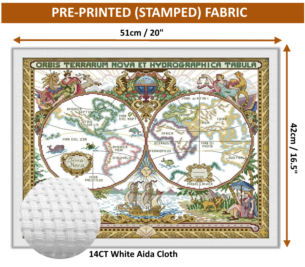 Cross Stitch Kit 51x42cm 14CT (Old World Map)