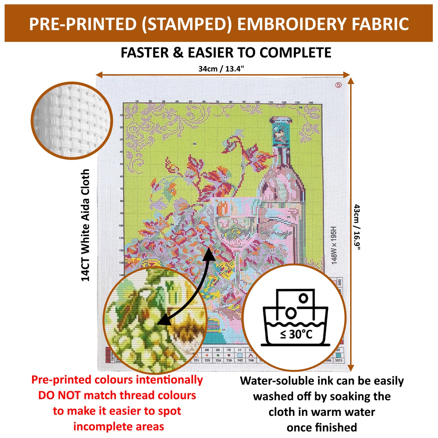Cross Stitch Kit 34x43cm 14CT (White Wine and Grapes)