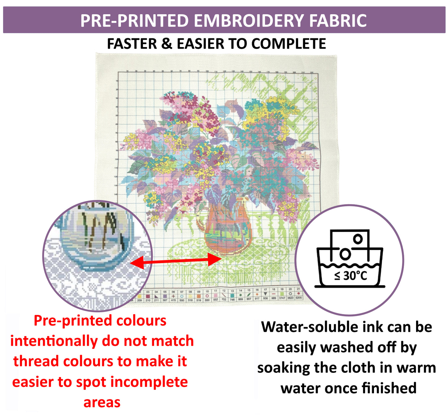Cross Stitch Kit 49x52cm 14CT (Lilac)