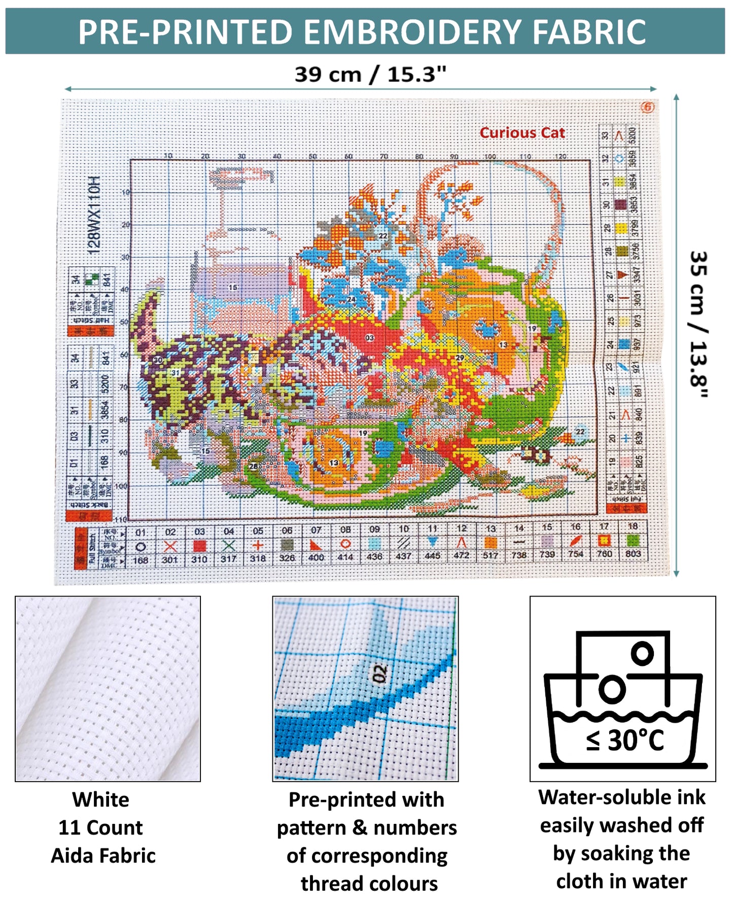 Cross Stitch Kit 39x35cm 11CT (Curious Cat)