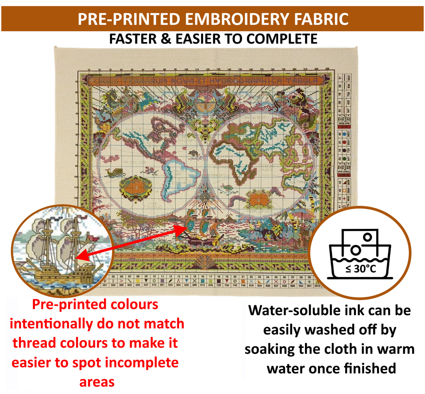 Cross Stitch Kit 51x42cm 14CT (Old World Map)