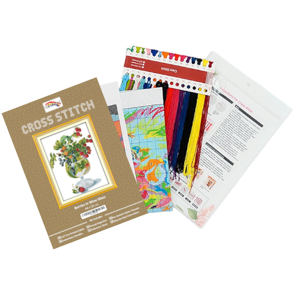 Cross Stitch Kit 44x56cm 11CT (Berries in Wine Glass)