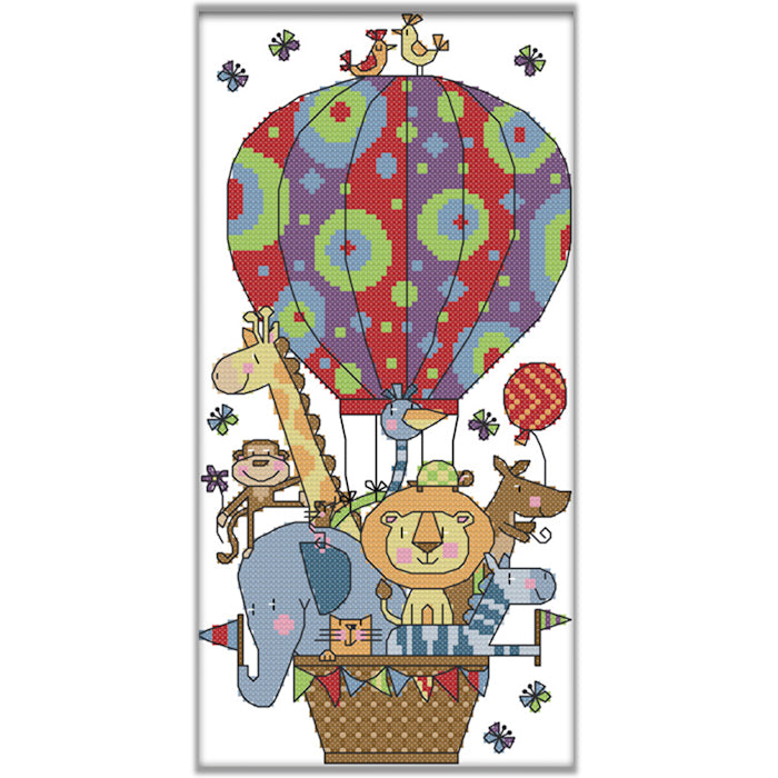 Cross Stitch Kit 24x43cm 11CT (Animals on Hot Air Balloon)