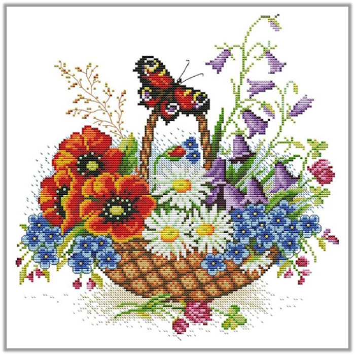 Cross Stitch Kit 42x43cm 11CT (Flower Basket and Butterfly)