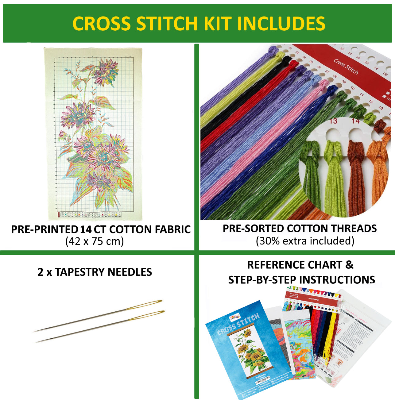 Cross Stitch Kit 42x75cm 14CT (Sunflowers)