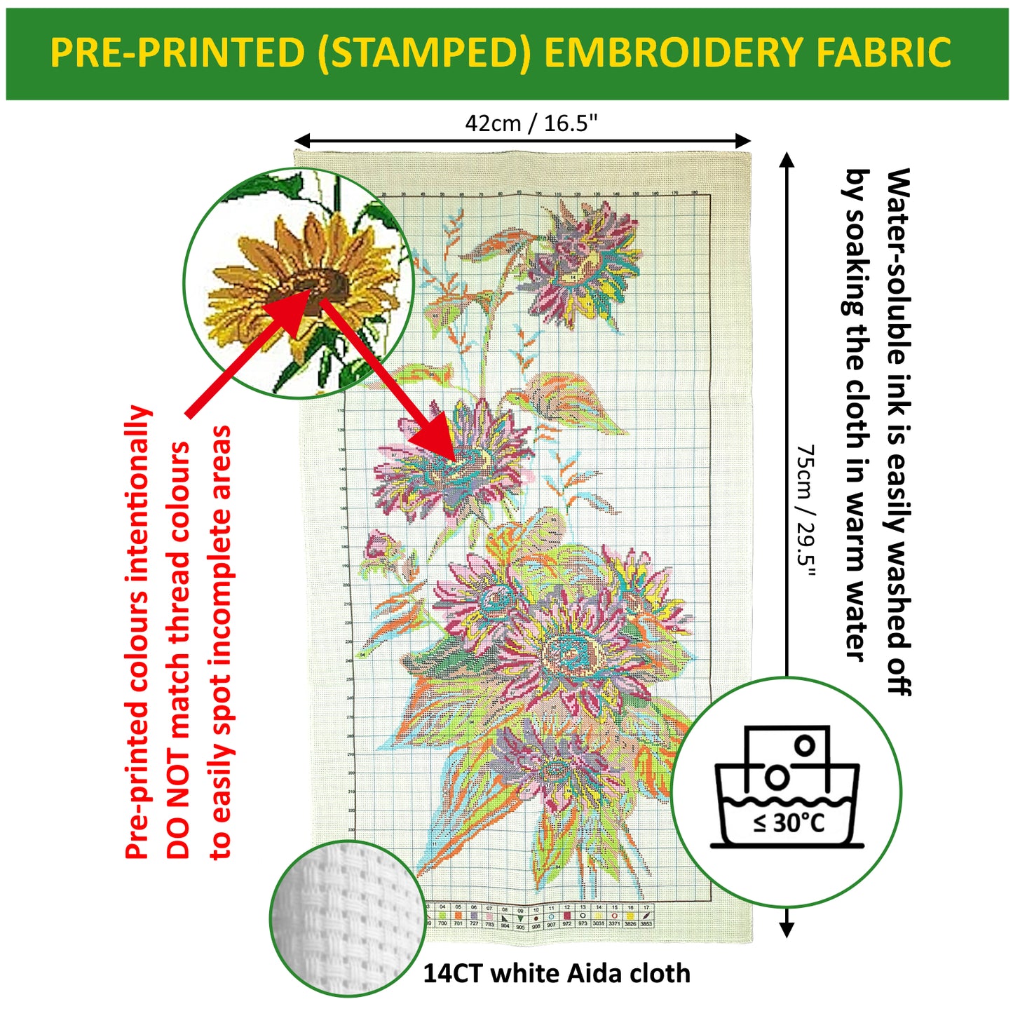 Cross Stitch Kit 42x75cm 14CT (Sunflowers)