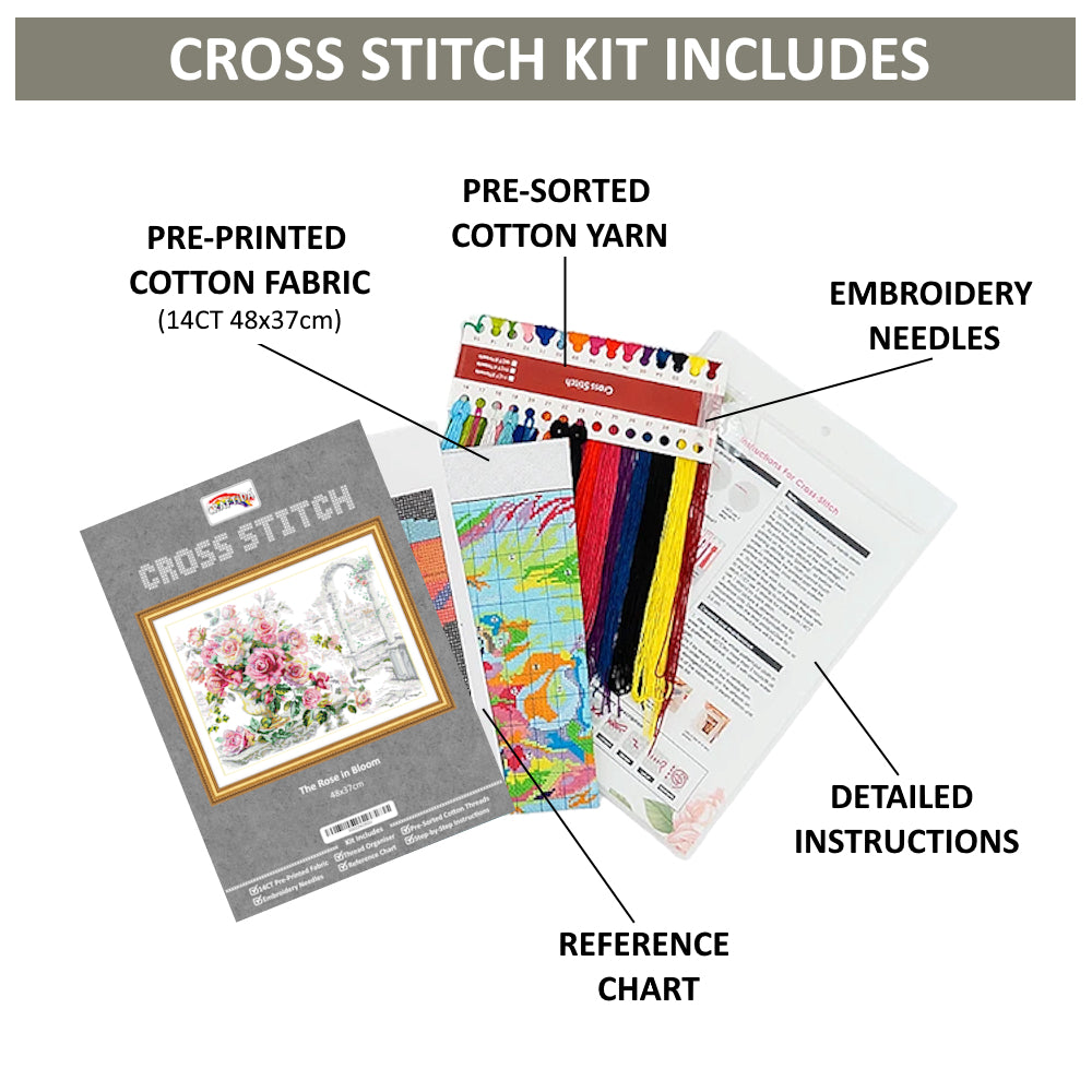 Cross Stitch Kit 48x37cm 14CT (The Rose in Bloom)