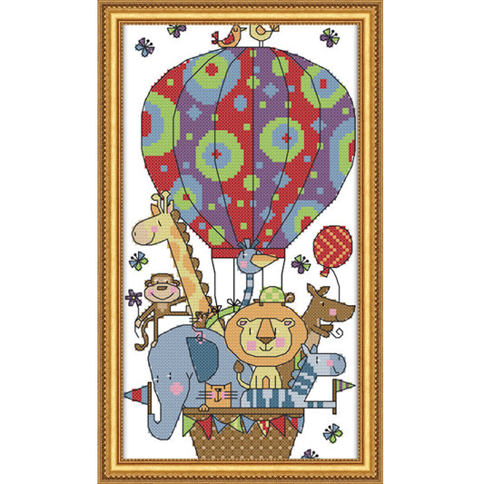 Cross Stitch Kit 24x43cm 11CT (Animals on Hot Air Balloon)