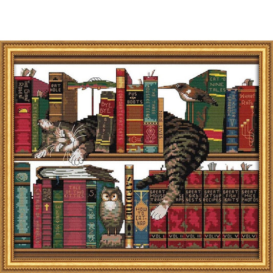 Cross Stitch Kit 40x36cm 14CT (Cat on The Shelf)