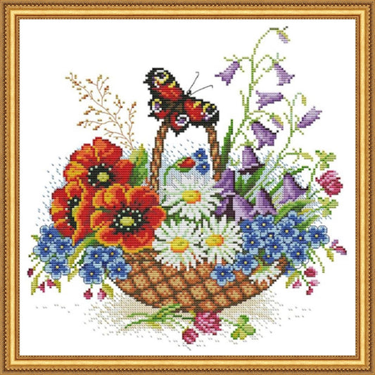 Cross Stitch Kit 42x43cm 11CT (Flower Basket and Butterfly)