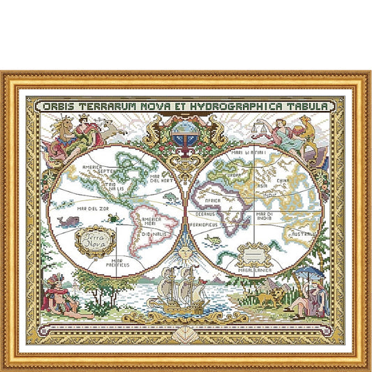 Cross Stitch Kit 51x42cm 14CT (Old World Map)