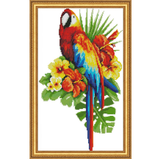 Cross Stitch Kit 36x54cm 11CT (Parrot and Flowers)