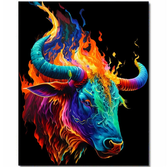 Paint by Numbers Kit (Rainbow Flame Bull)